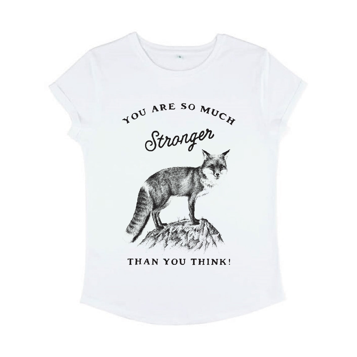 STRONGER - WOMEN'S ROLLED SLEEVE BIO T-SHIRT